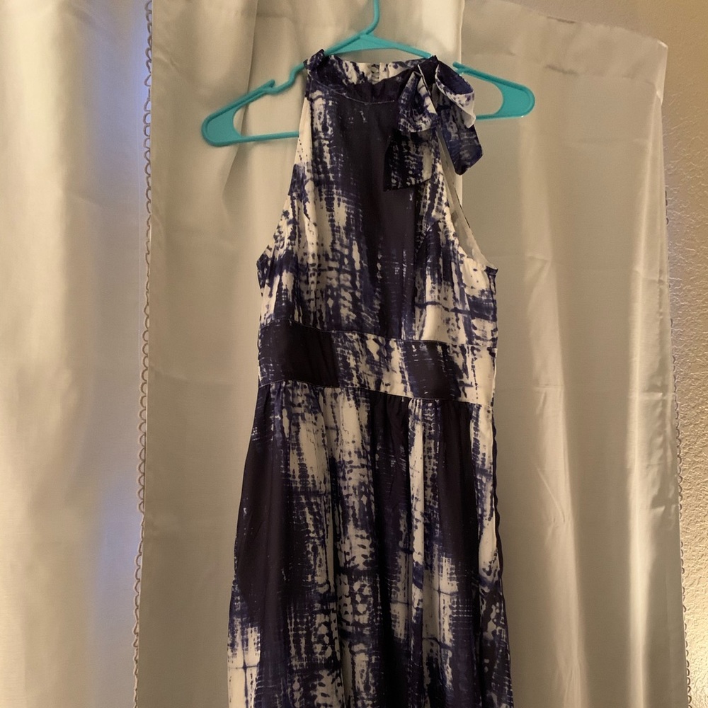 eShakti Indigo Tie Dye High Neck EmpireWaist Dress